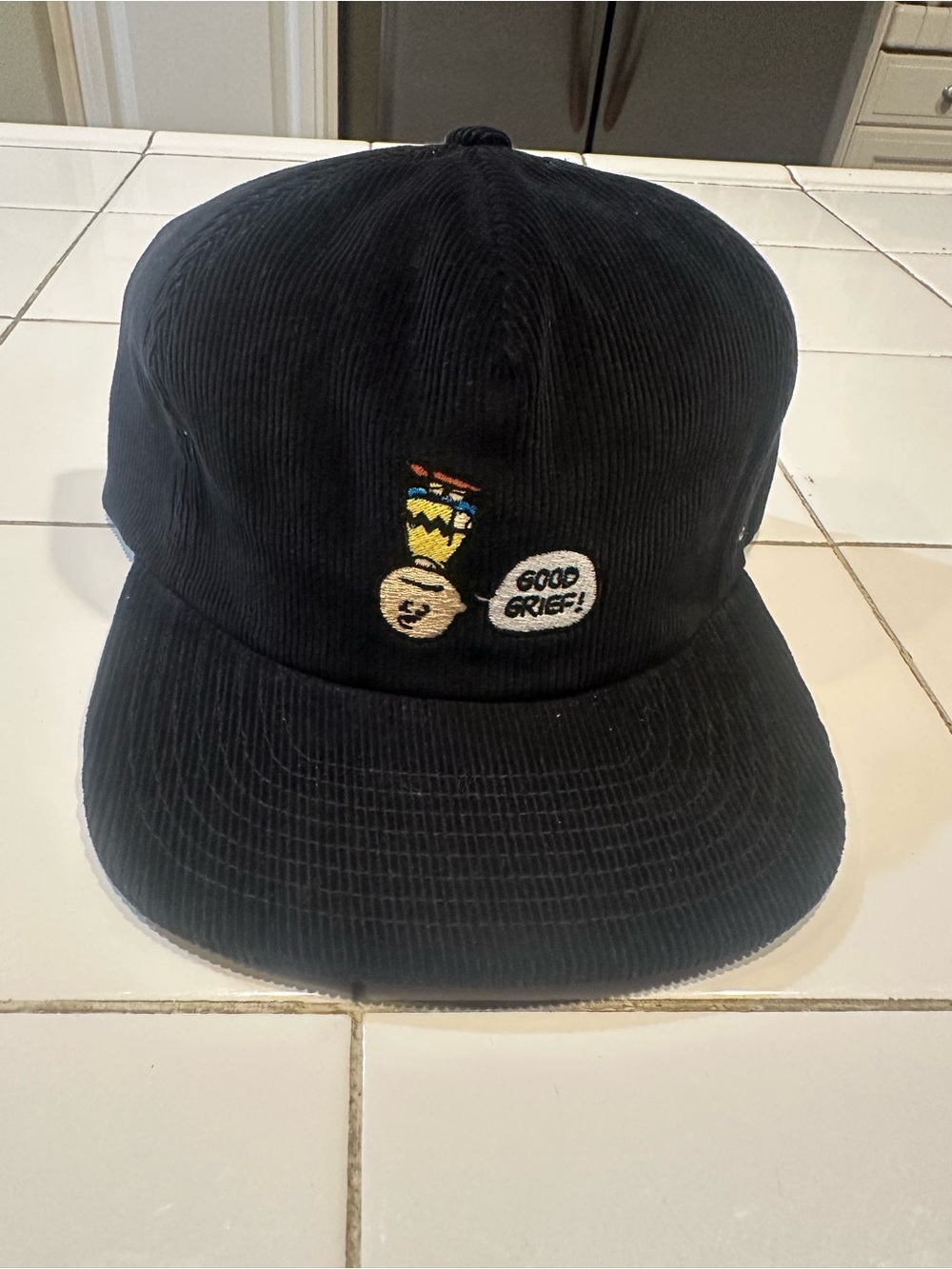 Brixton Black Corduroy Cap with Embroidered 'Good Grief!' Patch